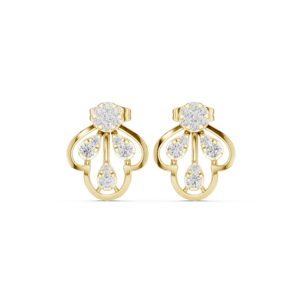 Ethereal Pear and Round Brilliant Architectural Stud Earrings - Image 2