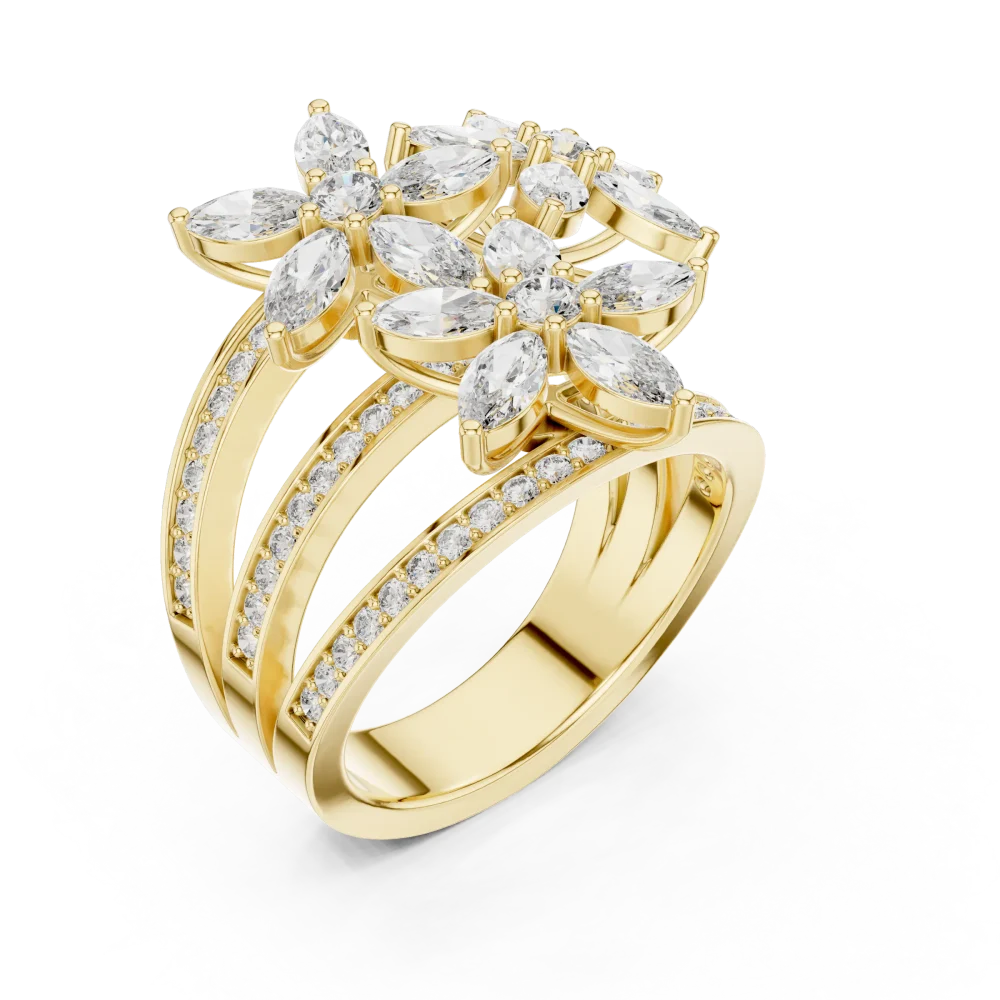 Adorn your hand with this floral-inspired cocktail ring, featuring brilliant DIAMEUR diamonds in a sophisticated pavé setting. Discover true luxury.
