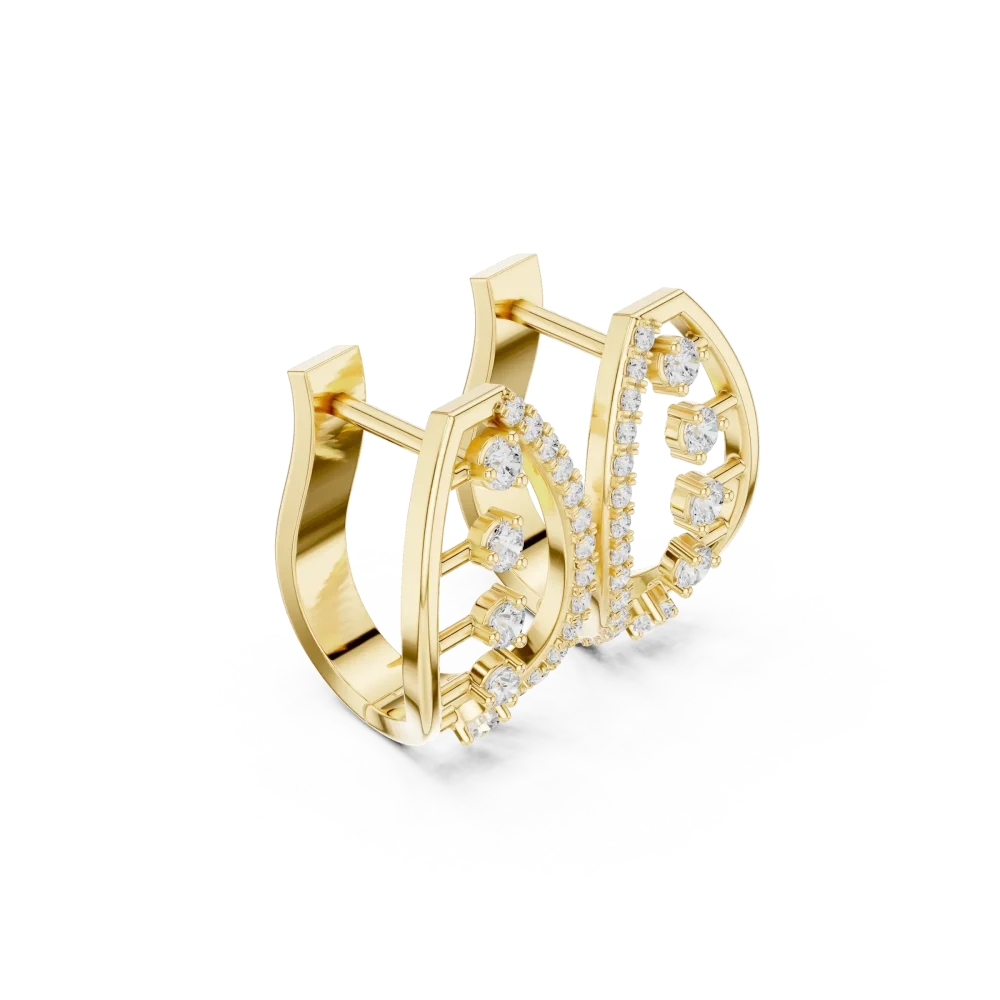 Discover the perfect blend of geometry and grace. These stunning pavé-set DIAMEUR lab-grown diamond stud earrings redefine modern luxury. Shop now.