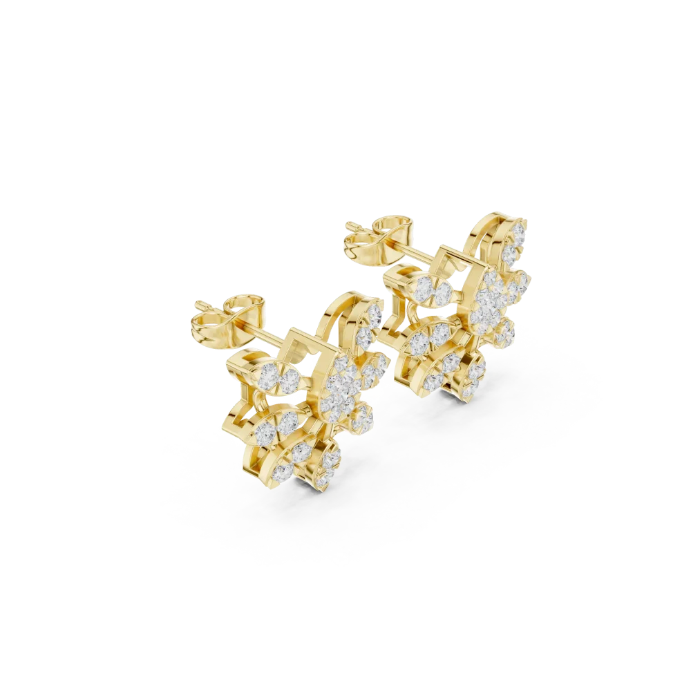 Discover the radiant brilliance of these architectural round pavé-set stud earrings. Handcrafted with premium DIAMEUR lab-grown diamonds. Shop now.