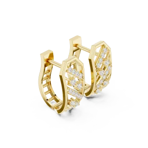 Architectural Geometric Pavé-Set Round Brilliant Hoop Earrings