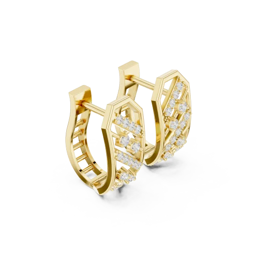 Architectural Geometric Pavé-Set Round Brilliant Hoop Earrings