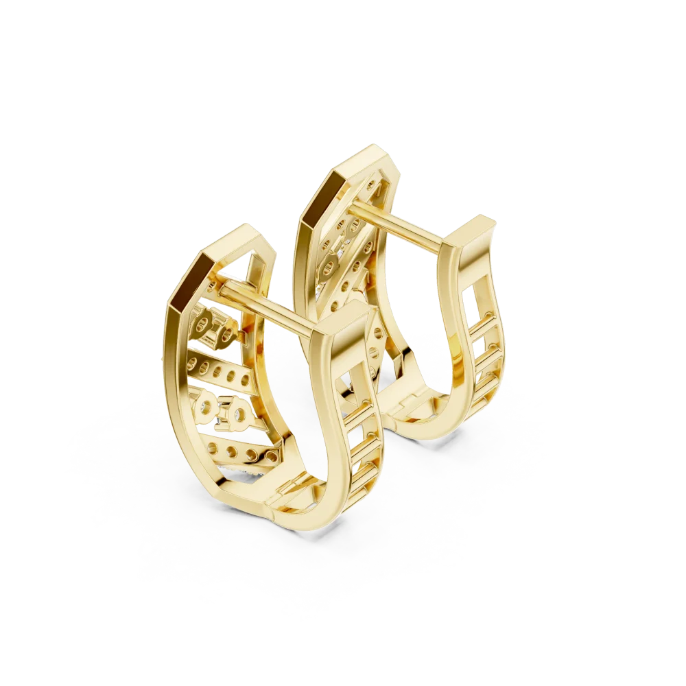 Architectural Geometric Pavé-Set Round Brilliant Hoop Earrings - Image 3