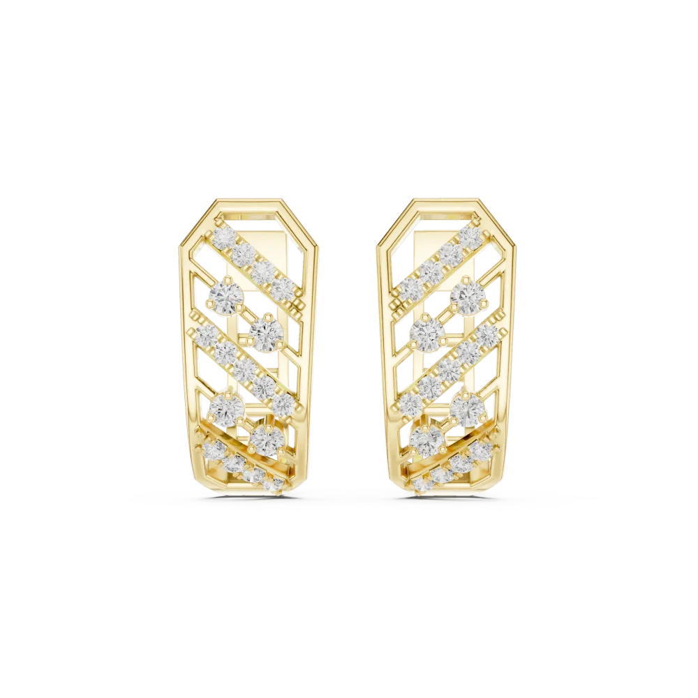 Architectural Geometric Pavé-Set Round Brilliant Hoop Earrings - Image 2