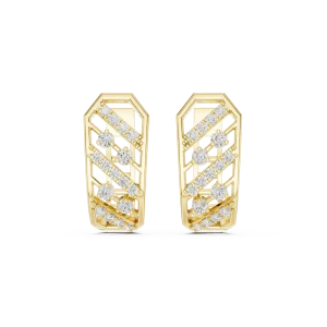 Architectural Geometric Pavé-Set Round Brilliant Hoop Earrings - Image 2
