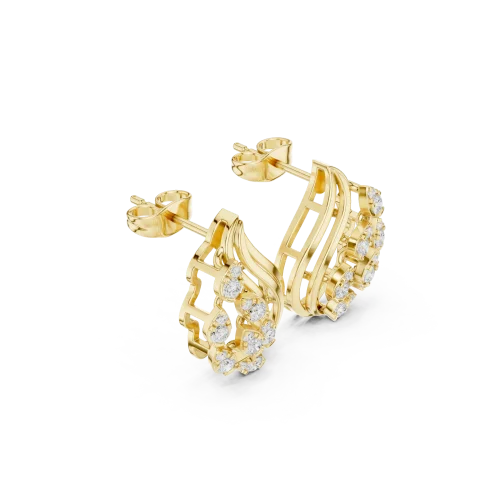 Fluid Silhouette Round Brilliant Pavé-Set Stud Earrings