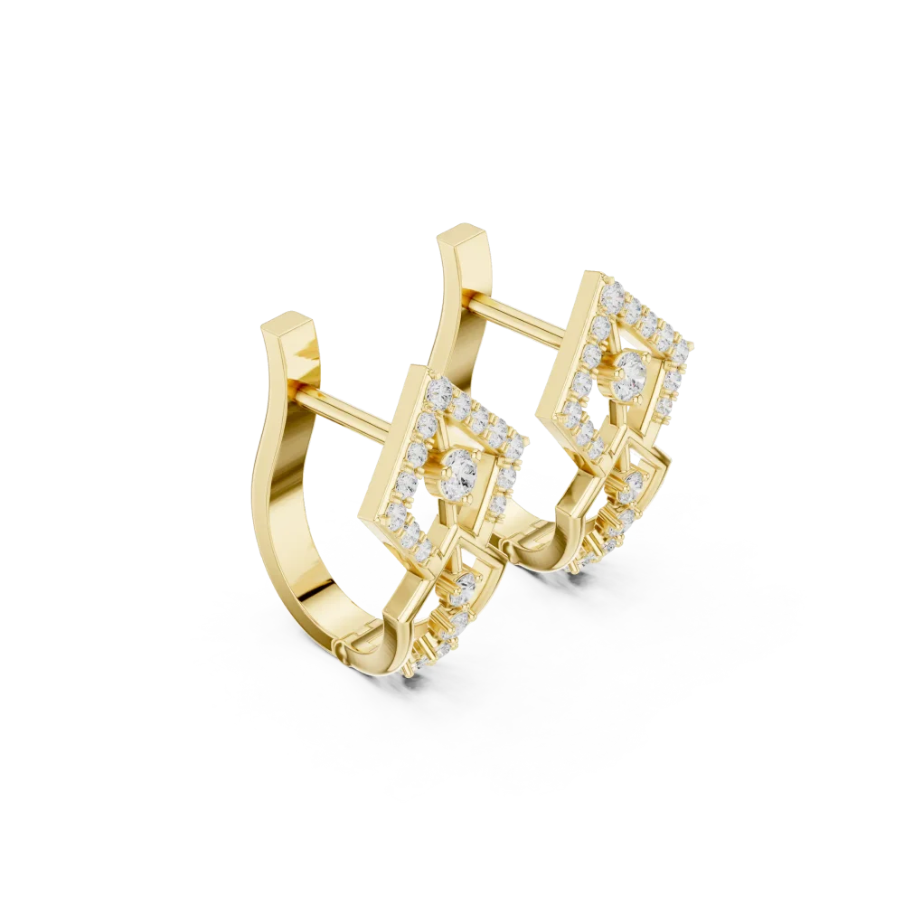 Discover the geometric allure of these pavé-set DIAMEUR lab-grown diamond stud earrings. A modern classic defined by precision and brilliance. Shop now.
