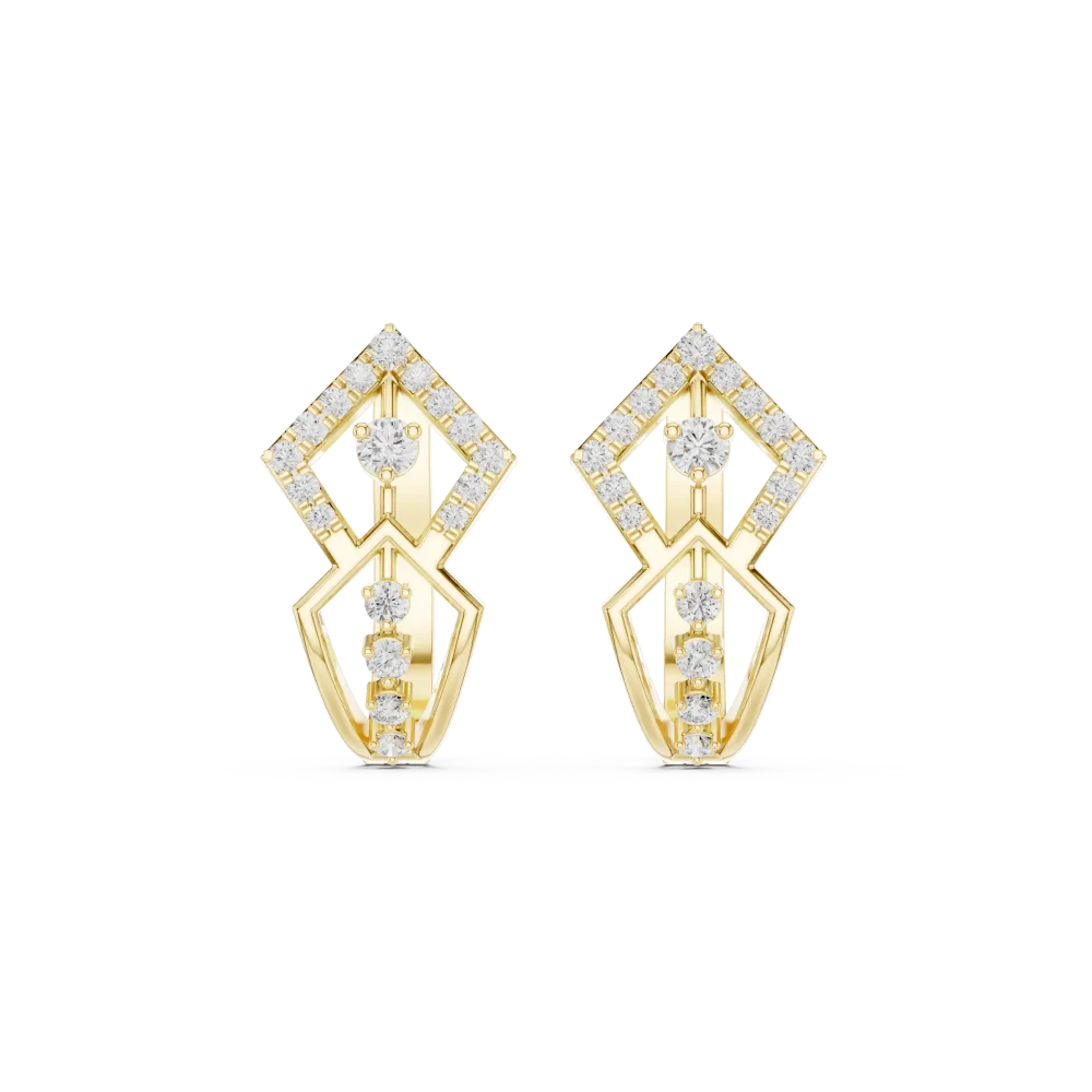 Geometric Symmetry Round Brilliant Pavé-Set Stud Earrings - Image 2