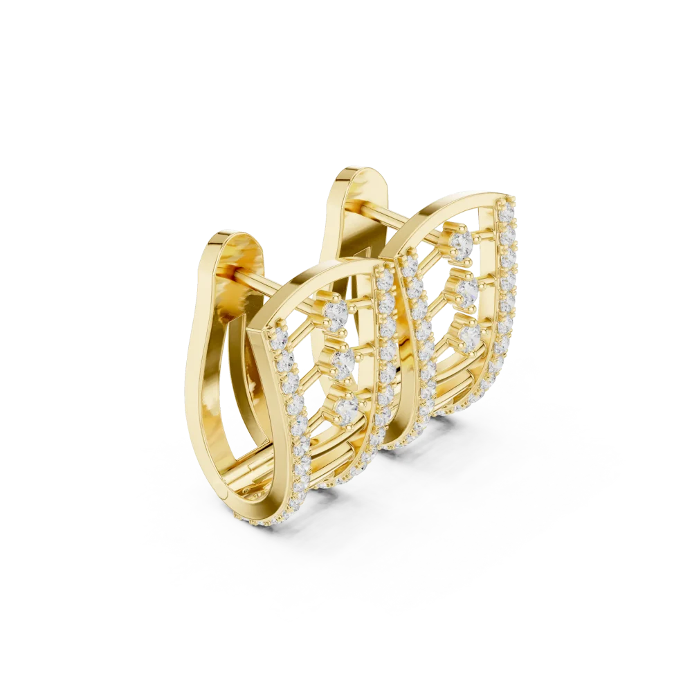 Discover refined brilliance with these architectural hoop earrings, featuring 58 pavé-set DIAMEUR diamonds. Elevate your style and shop the look now.