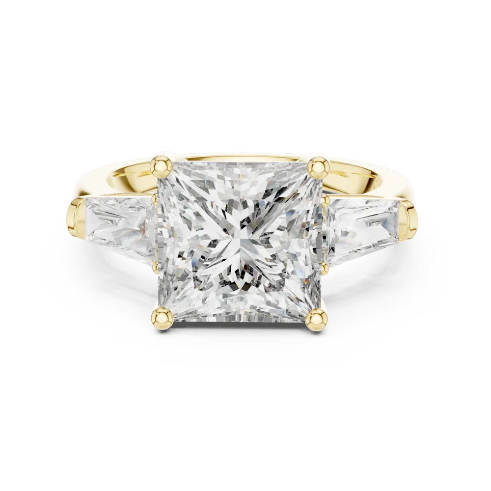 Symmetry Princess and Baguette Architectural Three-Stone Ring - Image 2