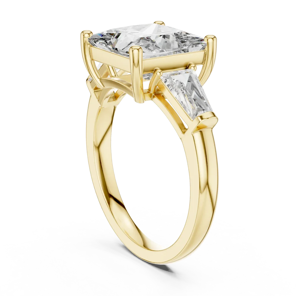 Symmetry Princess and Baguette Architectural Three-Stone Ring - Image 3