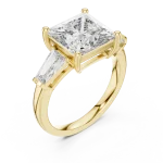 Symmetry Princess and Baguette Architectural Three-Stone Ring