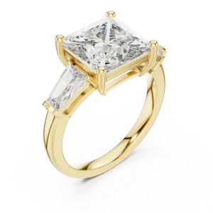 Symmetry Princess and Baguette Architectural Three-Stone Ring