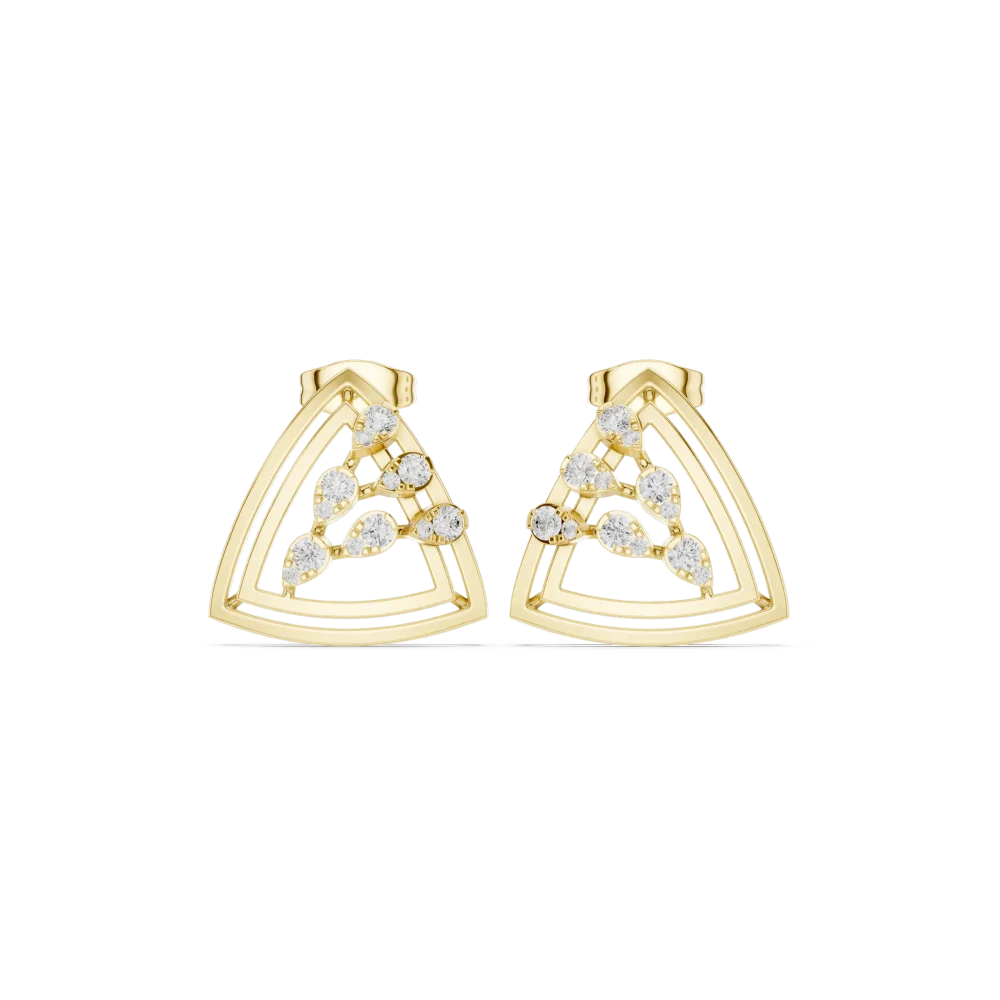 Geometric Symmetry Round Brilliant Pavé-Set Stud Earrings - Image 2