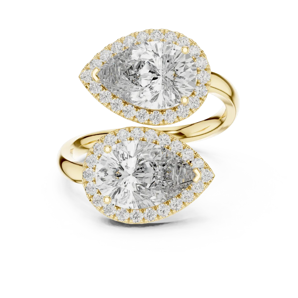 Luminary Pear and Round Pavé-Set Bypass Cocktail Ring - Image 2