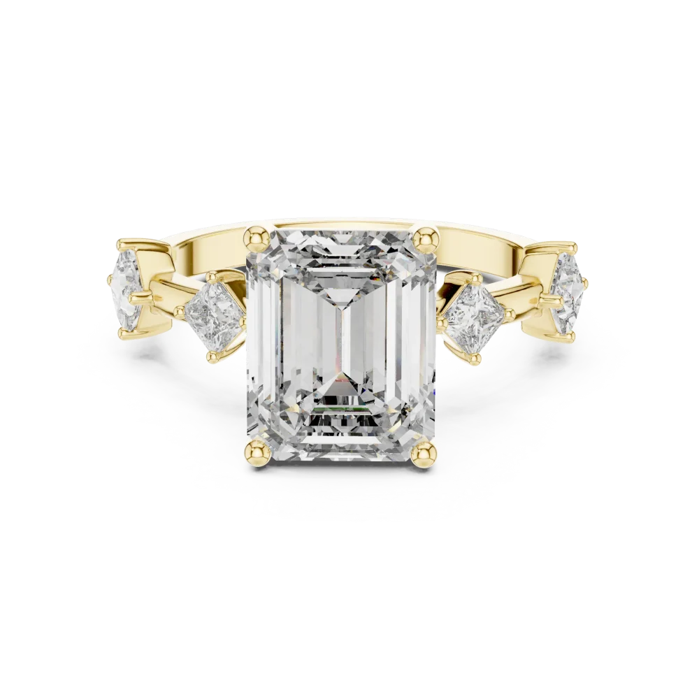 Architectural Emerald Cut Three-Stone Statement Ring - Image 2