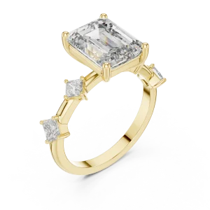 Architectural Emerald Cut Three-Stone Statement Ring