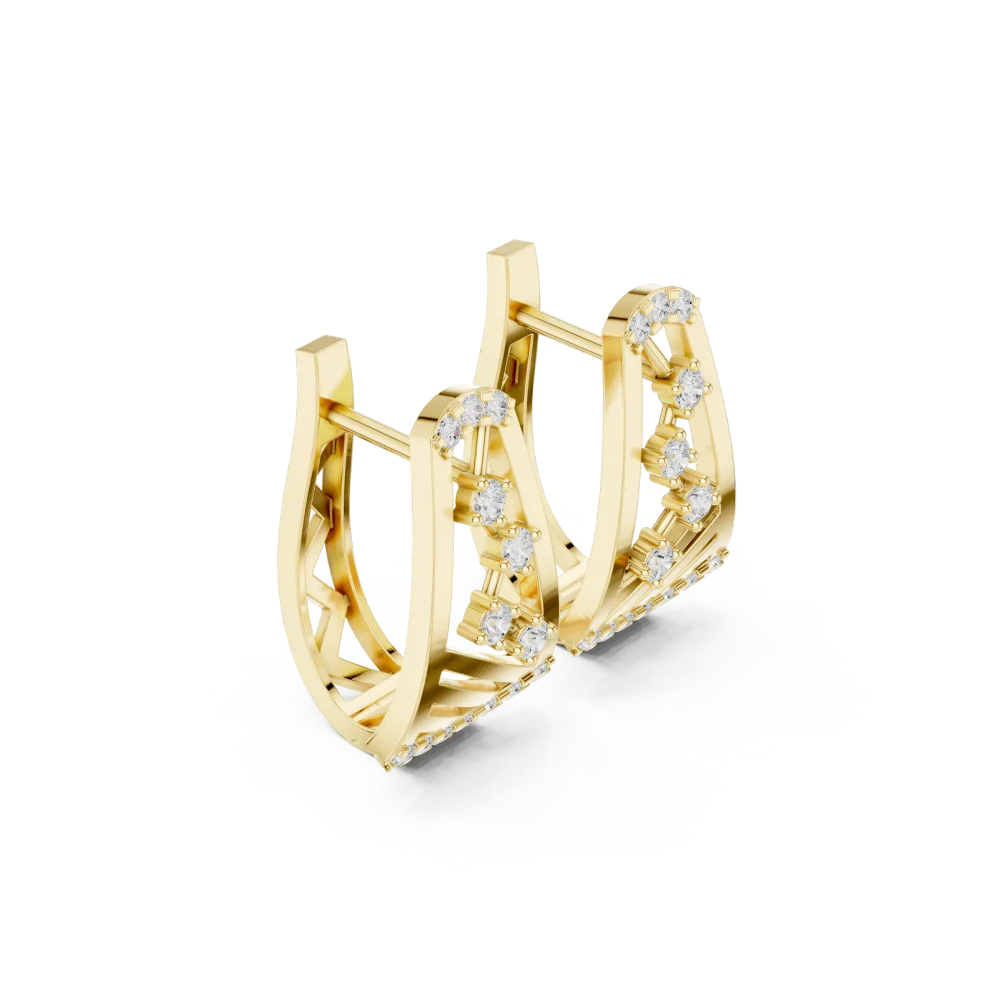 Experience modern elegance with these architectural hoop earrings, featuring brilliant-cut DIAMEUR diamonds. Shop this sustainable luxury piece now.