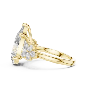 Ethereal Pear Cut Floral Silhouette Solitaire Ring - Image 4
