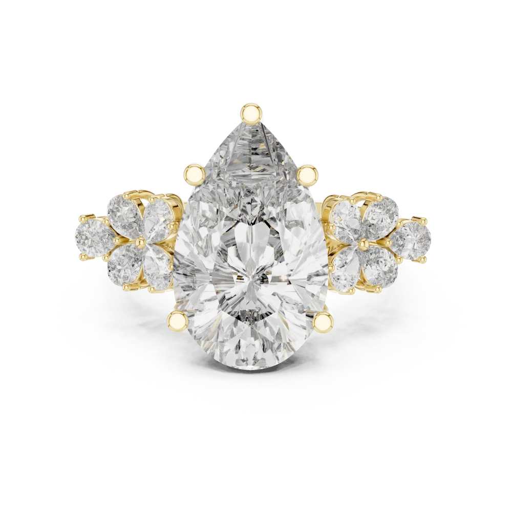 Ethereal Pear Cut Floral Silhouette Solitaire Ring - Image 2
