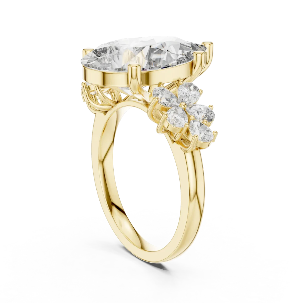 Ethereal Pear Cut Floral Silhouette Solitaire Ring - Image 3