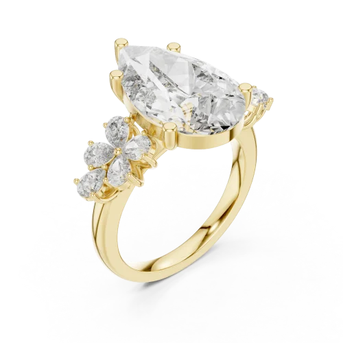 Ethereal Pear Cut Floral Silhouette Solitaire Ring