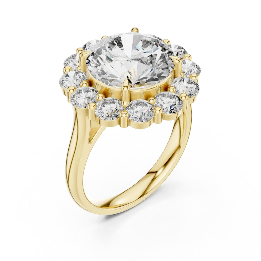 Discover the radiant allure of our Luminary Halo Solitaire Ring, featuring high-fire DIAMEUR diamonds. Elevate your collection today with this piece.