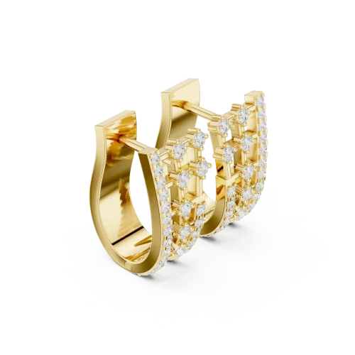 Architectural Grid Pavé-Set Round Brilliant Hoop Earrings