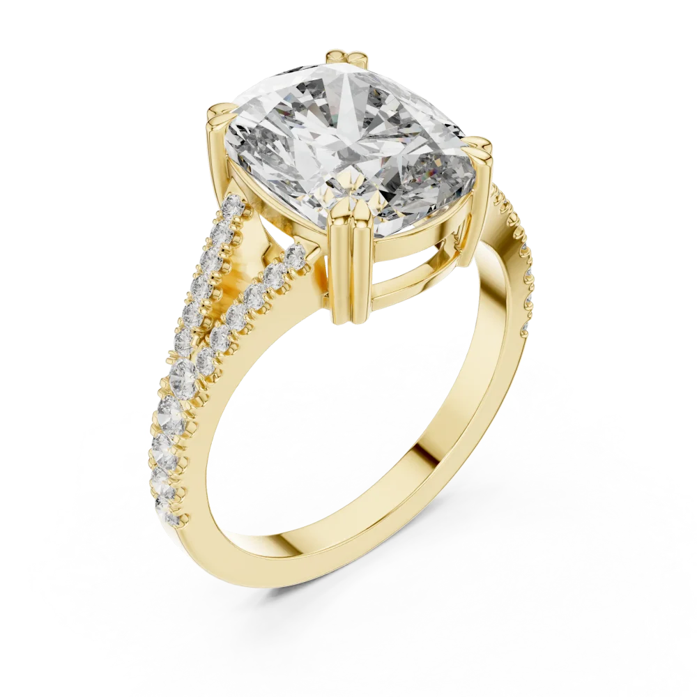 Discover the radiant brilliance of our cushion cut solitaire engagement ring. Handcrafted with sparkling DIAMEUR diamonds. Shop this modern icon today.