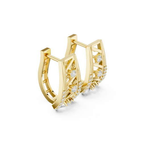 Symmetry Round Brilliant Architectural Pavé-Set Hoop Earrings