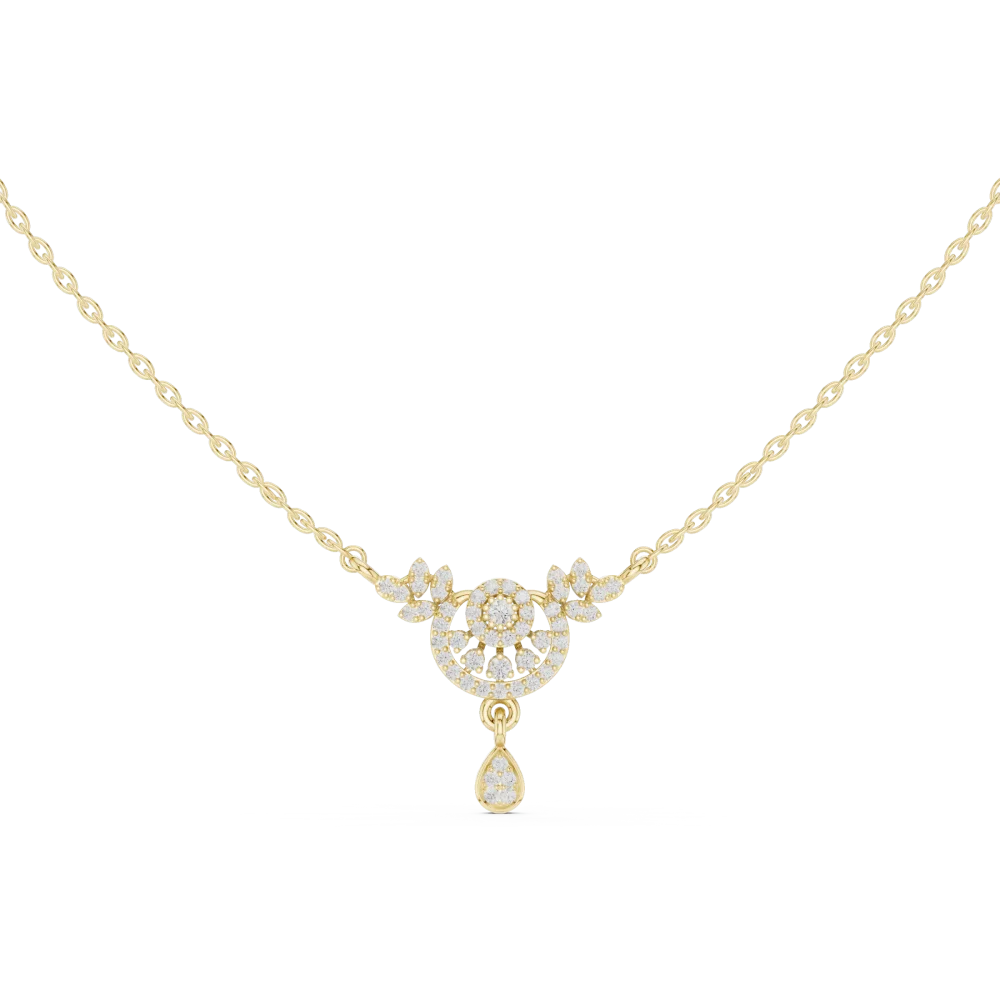 Adorn your neckline with our Luminary necklace, featuring brilliant DIAMEUR diamonds in a fluid drop design. Discover sustainable luxury today.