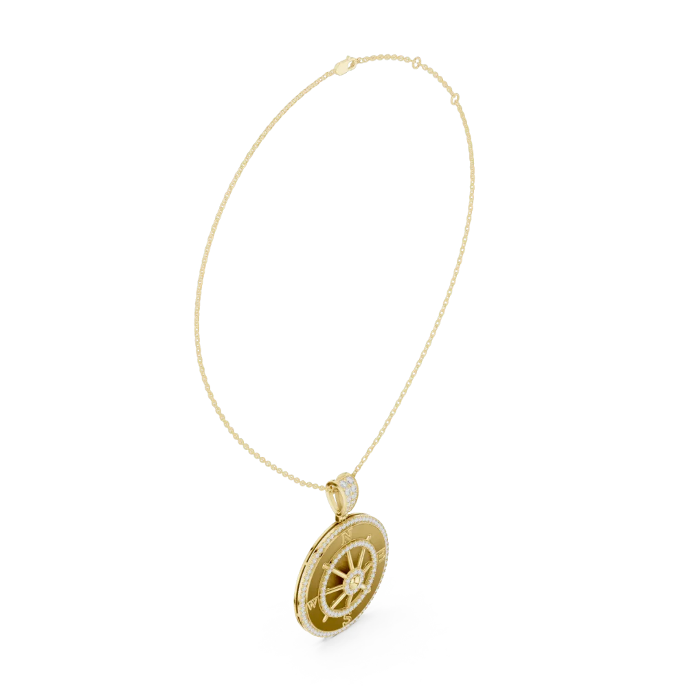 Luminary Round Pavé-Set Compass Silhouette Pendant - Image 2