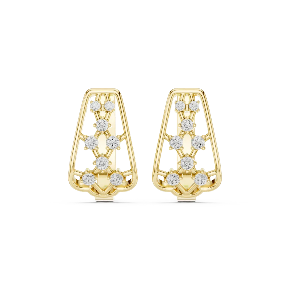 Geometric Silhouette Round Brilliant Pavé-Set Stud Earrings - Image 2