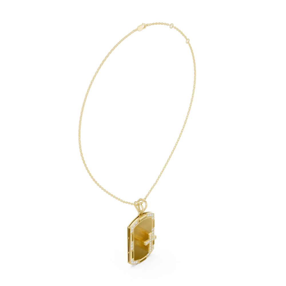 Geometric Pavé-Set Round Brilliant Cross Dog Tag Pendant - Image 2