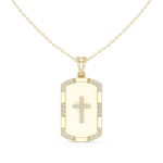 Geometric Pavé-Set Round Brilliant Cross Dog Tag Pendant