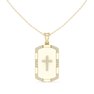 Geometric Pavé-Set Round Brilliant Cross Dog Tag Pendant