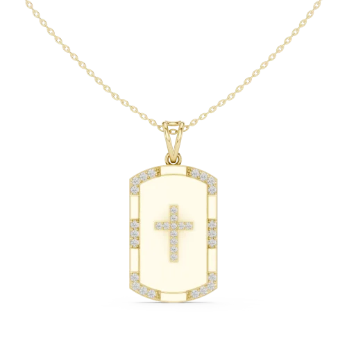 Geometric Pavé-Set Round Brilliant Cross Dog Tag Pendant
