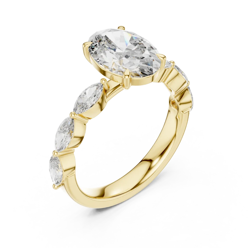 Discover the radiant allure of our oval solitaire ring, accented with marquise diamonds. A modern classic for your collection. Shop the beauty today.