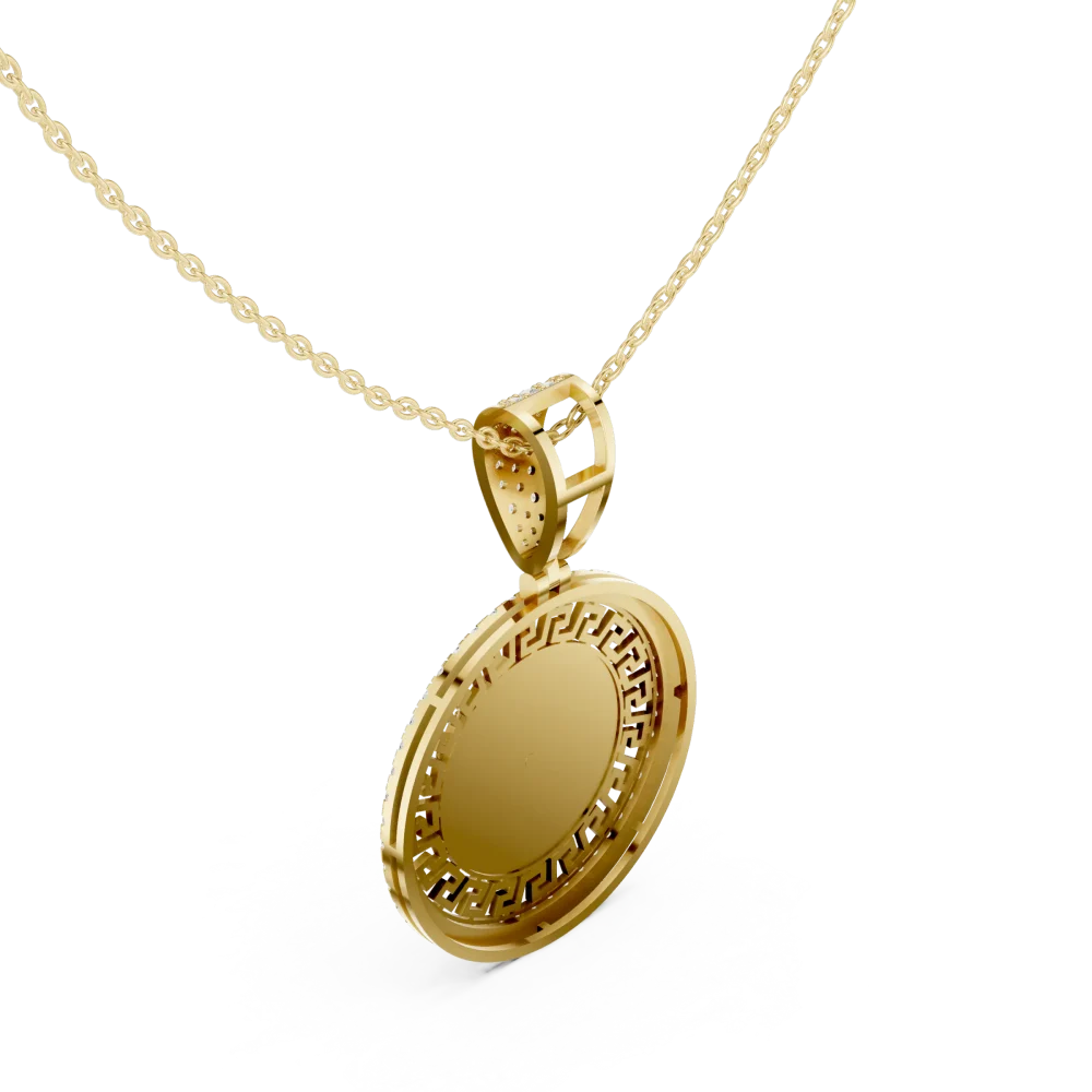 Luminary Round Pavé-Set Geometric Medallion Pendant - Image 3