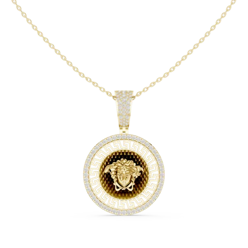 Luminary Round Pavé-Set Geometric Medallion Pendant