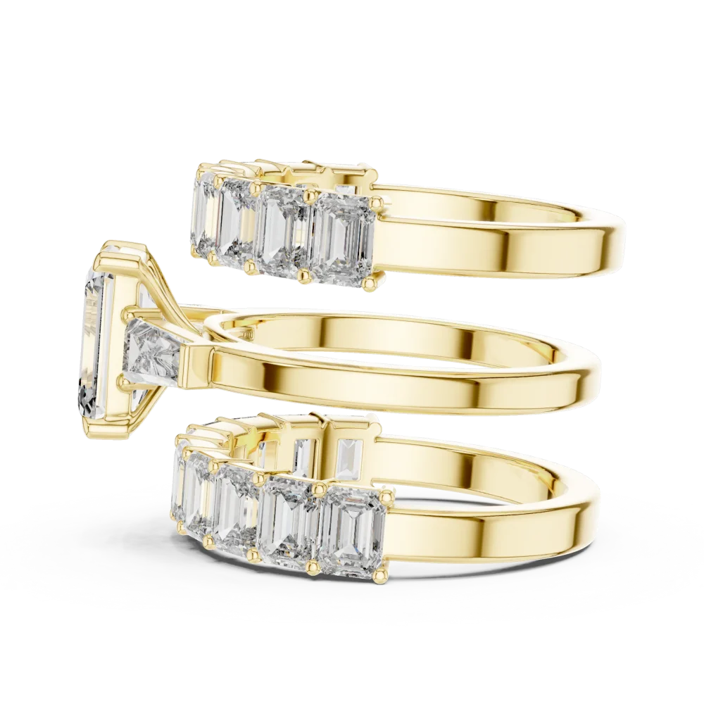 Symmetry Emerald Cut Architectural Three Stone Solitaire Ring - Image 4