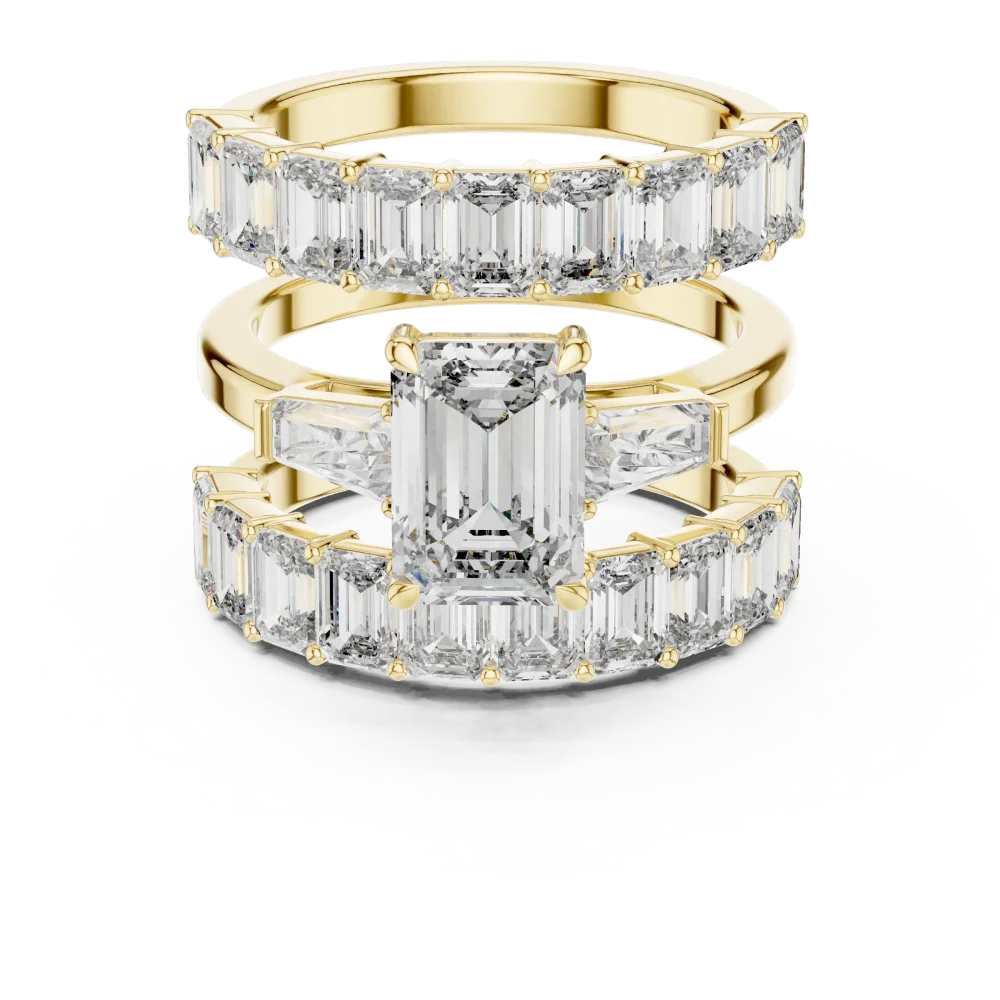 Symmetry Emerald Cut Architectural Three Stone Solitaire Ring - Image 2
