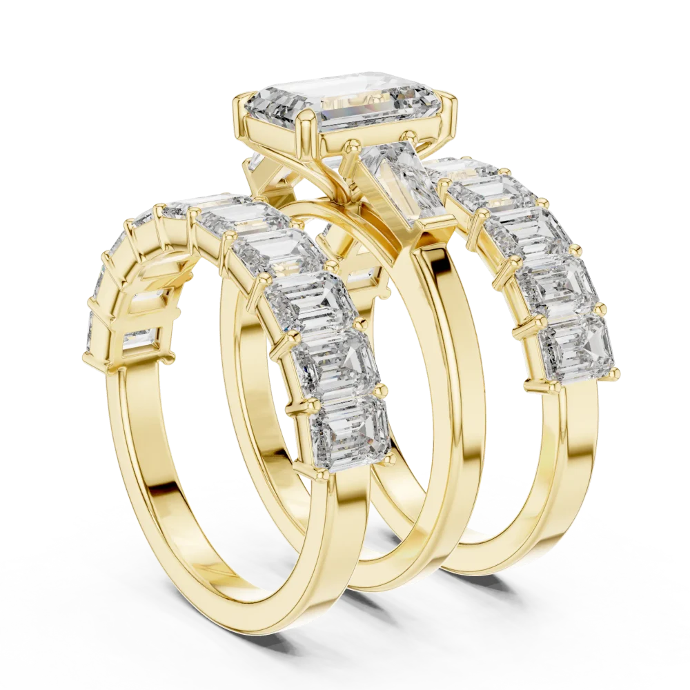 Symmetry Emerald Cut Architectural Three Stone Solitaire Ring - Image 3