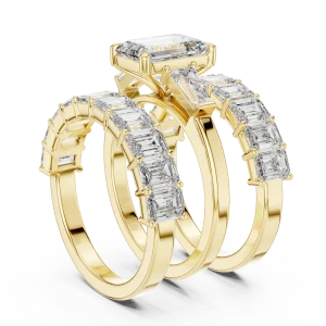 Symmetry Emerald Cut Architectural Three Stone Solitaire Ring - Image 3