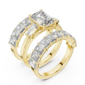 Symmetry Emerald Cut Architectural Three Stone Solitaire Ring