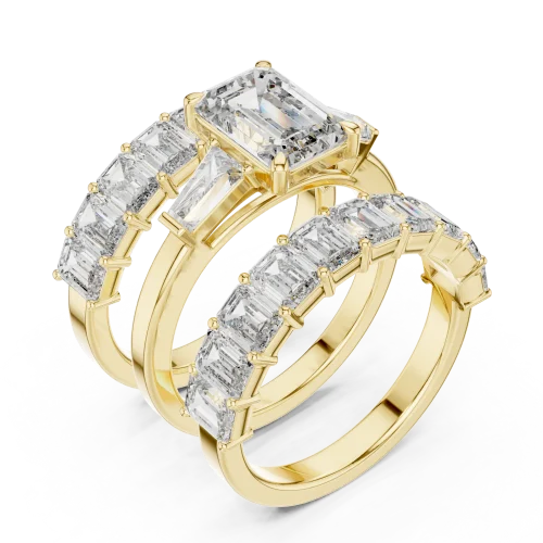 Symmetry Emerald Cut Architectural Three Stone Solitaire Ring