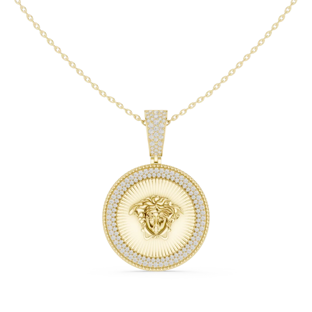 Experience timeless elegance with this radiant medallion pendant, featuring shimmering pavé-set DIAMEUR diamonds. Shop this modern classic today.
