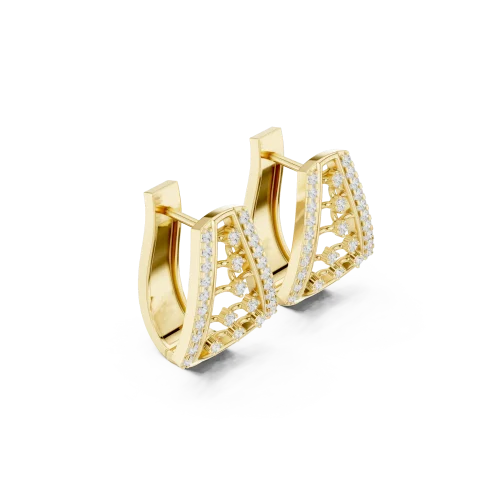 Geometric Symmetry Round Diamond Architectural Hoop Earrings
