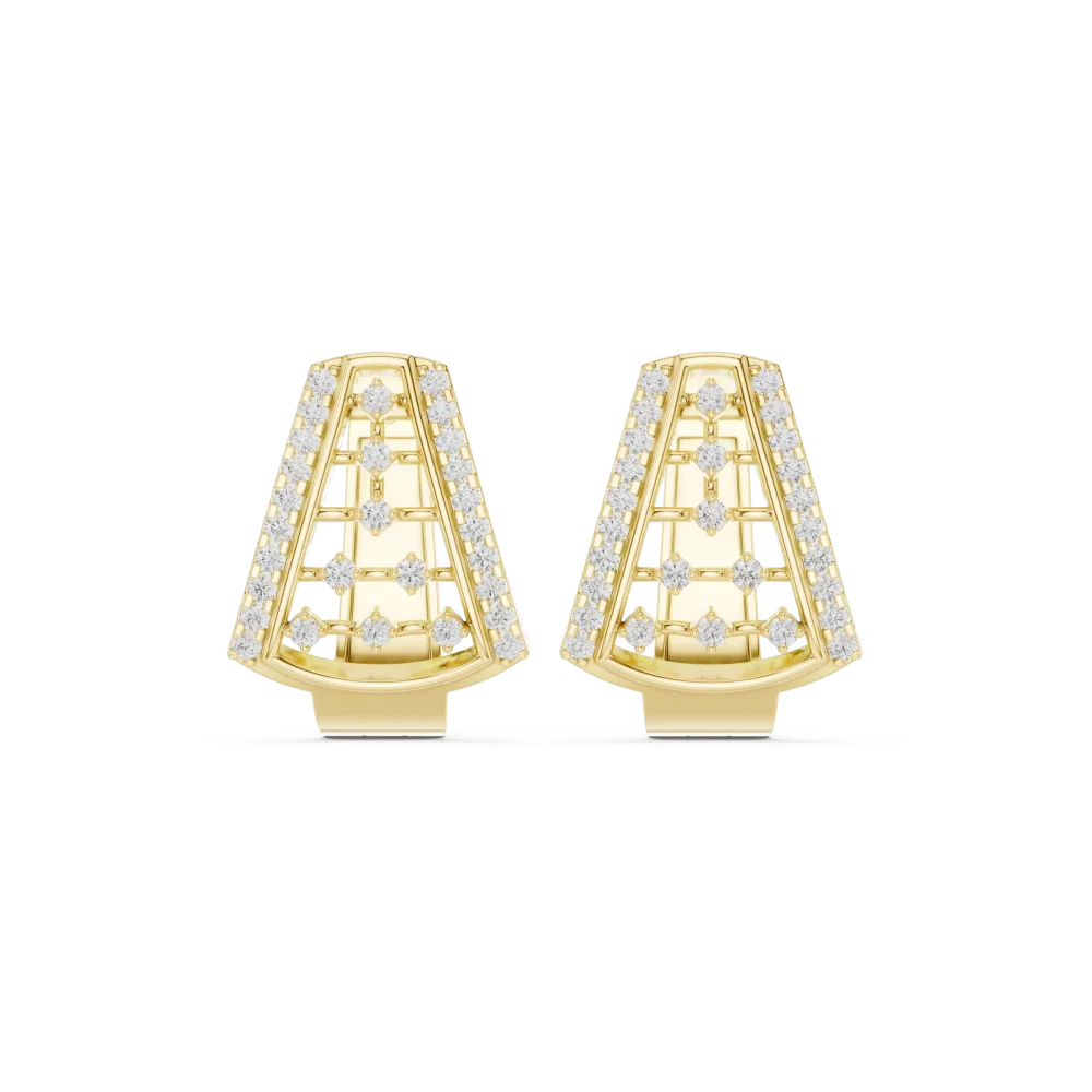 Geometric Symmetry Round Diamond Architectural Hoop Earrings - Image 2