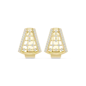 Geometric Symmetry Round Diamond Architectural Hoop Earrings - Image 2